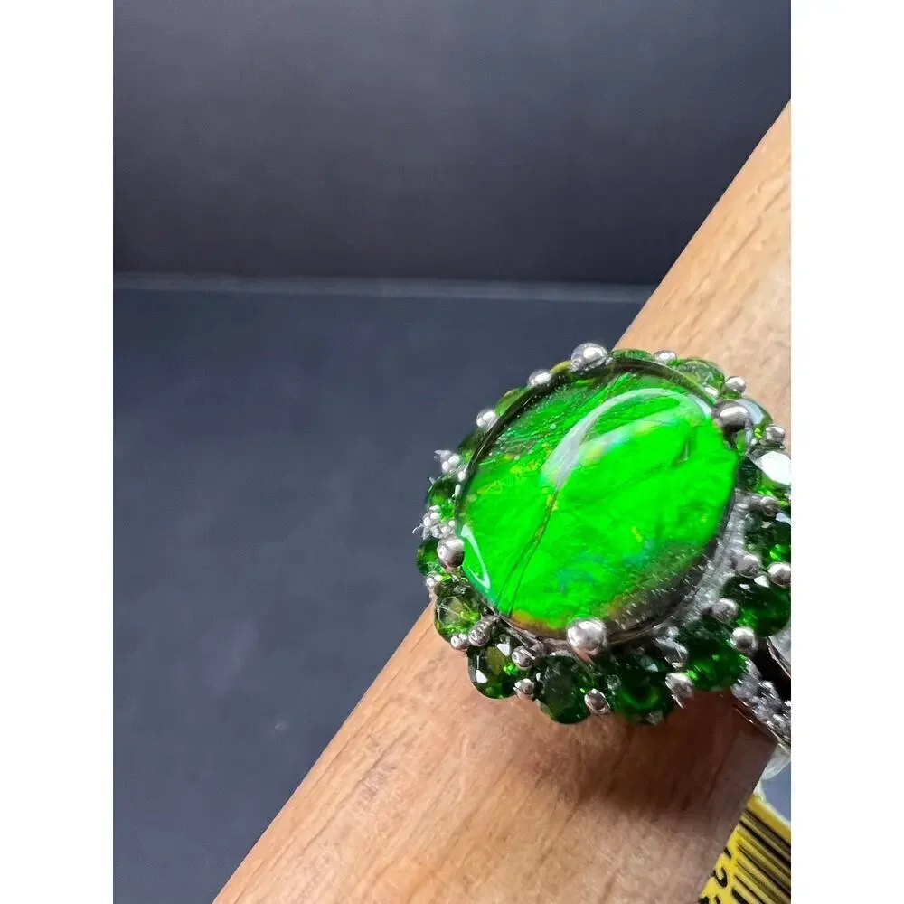 NEW with tag ammolite and diamond sterling silver ring size 7